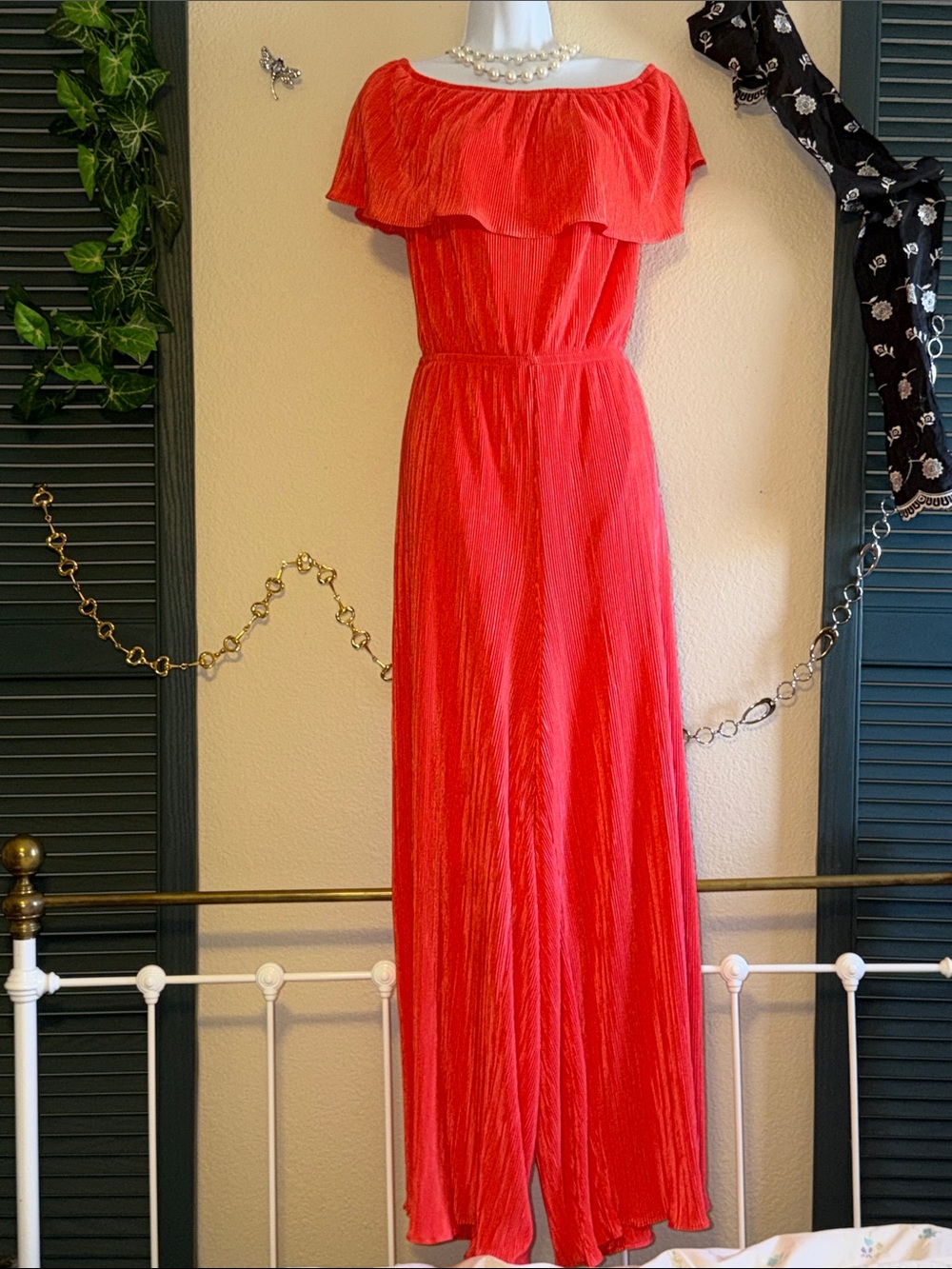 Coral Off-Shoulder Elegant Jumpsuit Size 22 24 Lane Bryant Like New 3X Orange